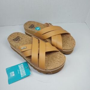 Reef Kaia Cross Womens Size 6 Cushion Criss Cross Slide Slip on Tan Sandals NWT